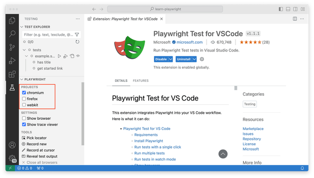 VS Code 擴充套件中的專案區段